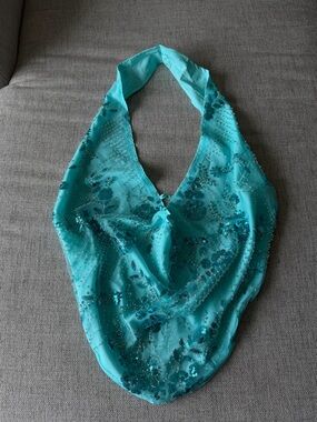 SHEIN Aqua Sequin Halter Top